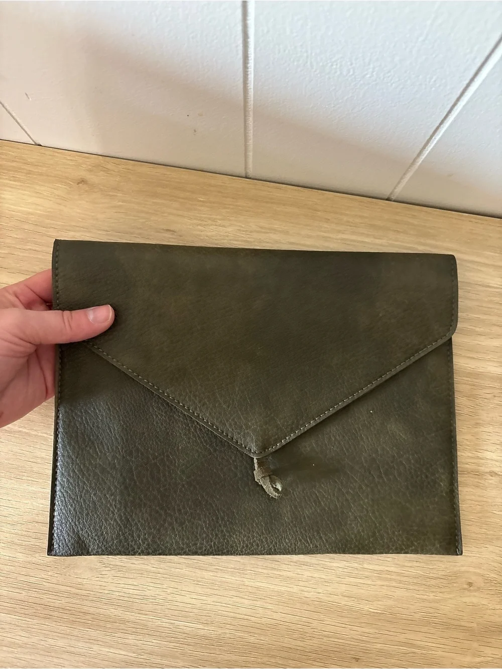 Street Level Olive Green Leather Envelope Clutch